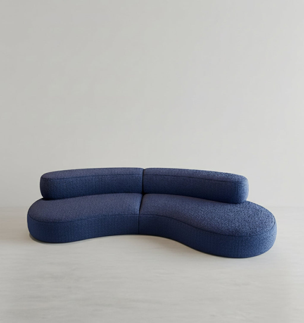 Selim Three Seater Curved Sofa, Modular Sofa, Blue - Miola