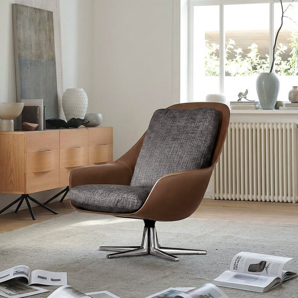 Herton Lounge Chair And Ottoman, Swivel Armchair - Miola