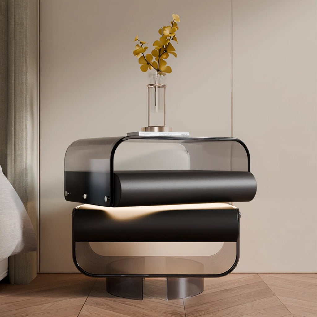 Friesen Rotateble Bedside Table With Storage & Light Strip - Miola