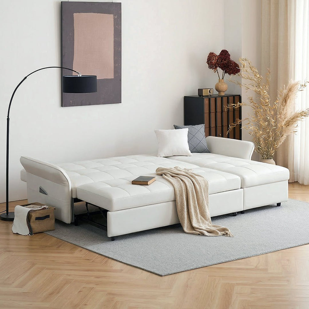 SB162 Three Seater Corner Sofa Bed, White - Miola