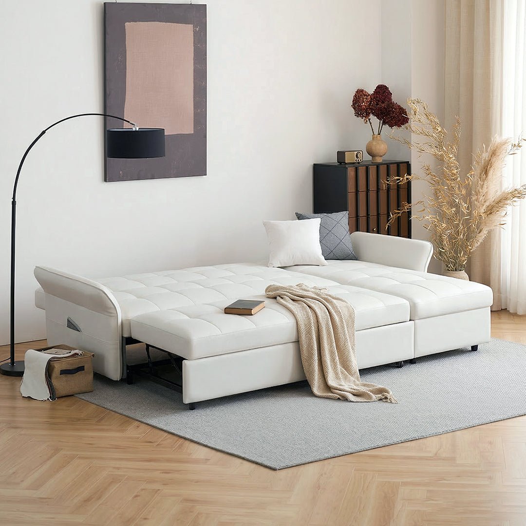 SB162 Three Seater Corner Sofa Bed, White - Miola