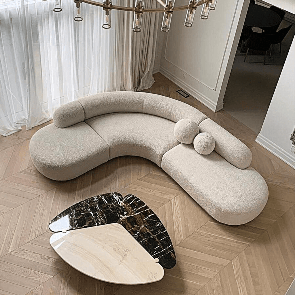 Eulalia Cream Curve Three Seater Sofa, Corner Sofa, Boucle - Miola