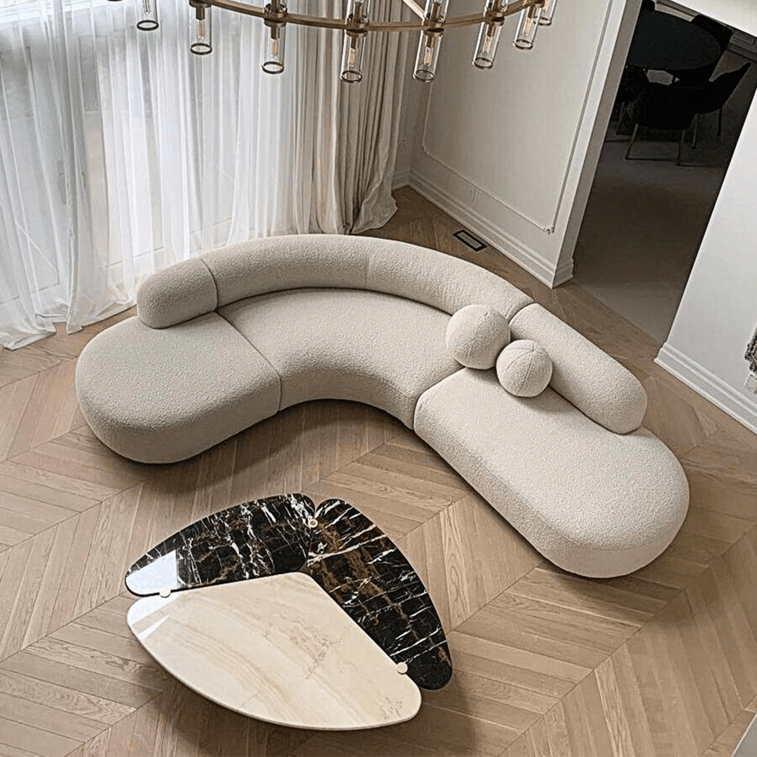 Eulalia Cream Curve Three Seater Sofa, Corner Sofa, Boucle - Miola