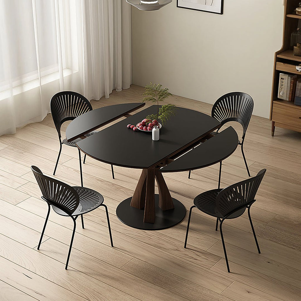 Caruso Round Folding Dining Table, Sintered Stone, Black - Miola