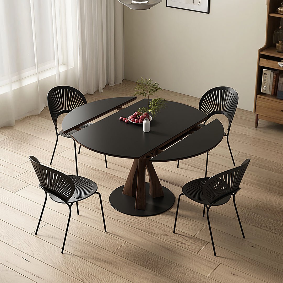 Caruso Round Folding Dining Table, Sintered Stone, Black - Miola