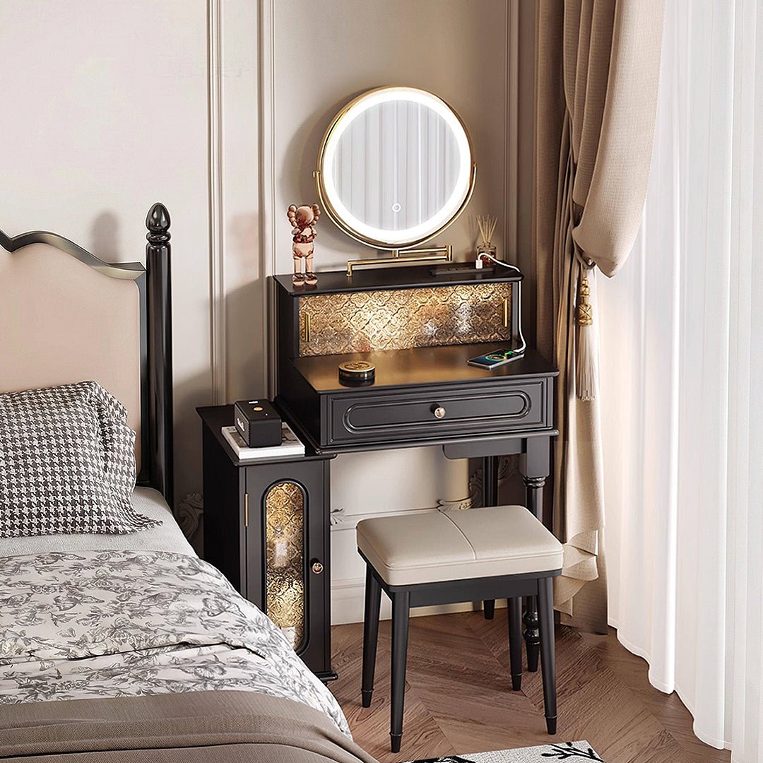 Scarlett Dressing Table With Side Cabinet & LED Mirror - Miola