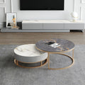 Lvinta Grey Round Nesting Coffee Table, Gold Base - Miola