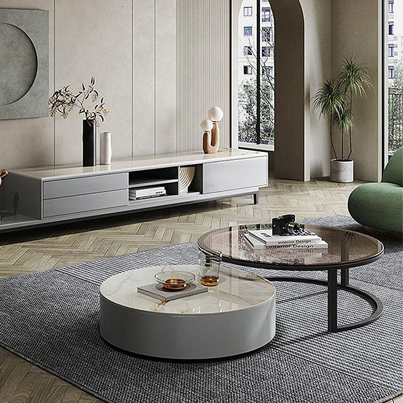 CHI Morden Round Nesting Coffee Table With TV Stand, Black Leg - Miola