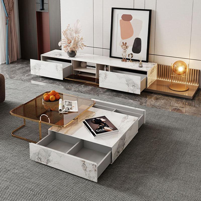 AnMoo Nesting Coffee Table Set With TV Stand, Golden Base - Miola
