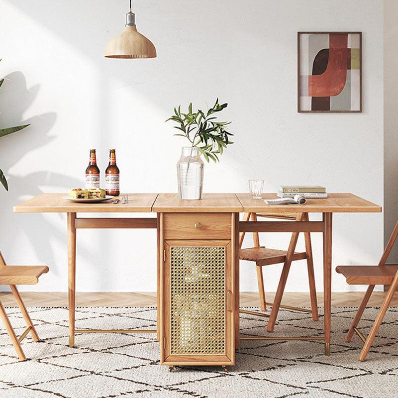 Nydia Foldable Dining Table Set With Storage, Rattan, Solid Wood - Miola