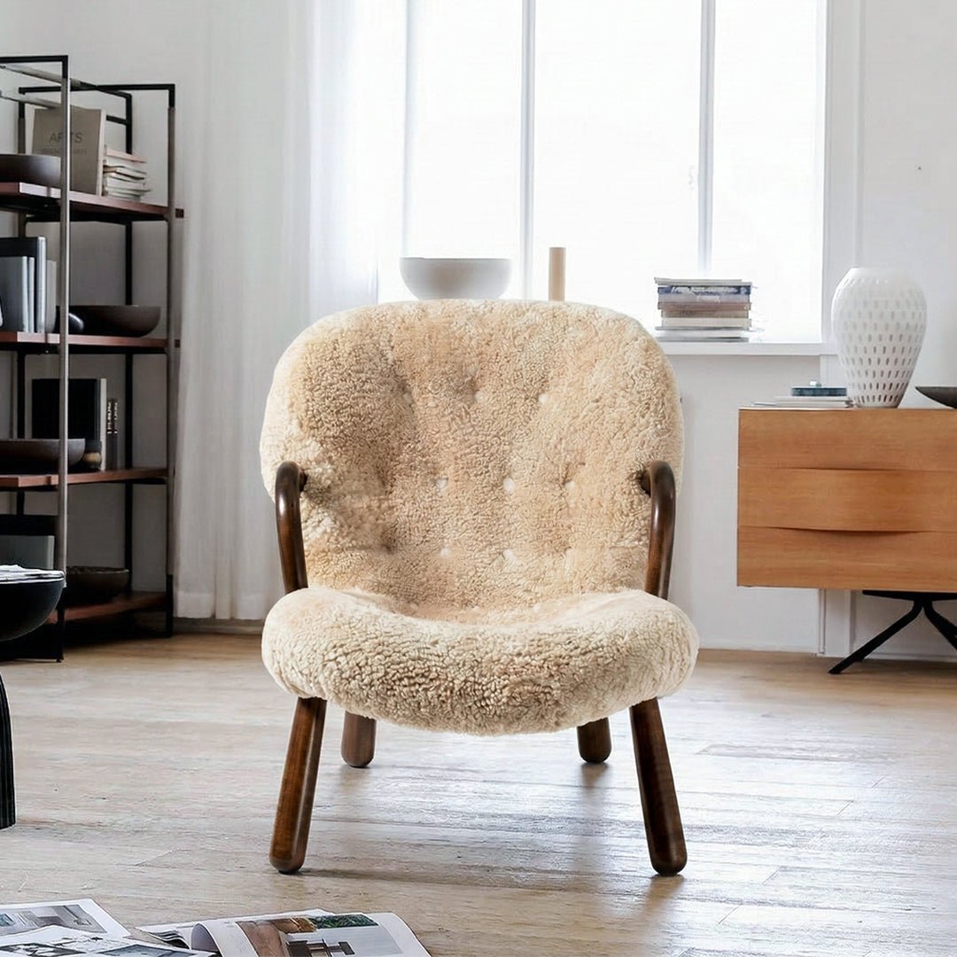 Classic Clam Armchair & Footstool, Boucle - Miola