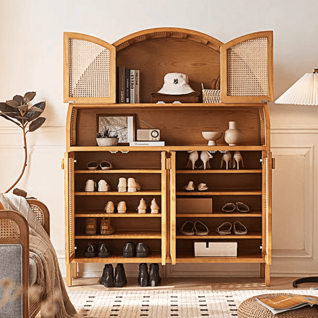 Eisha Rattan Shoe Storage, Cupboard, Solid Wood - Miola
