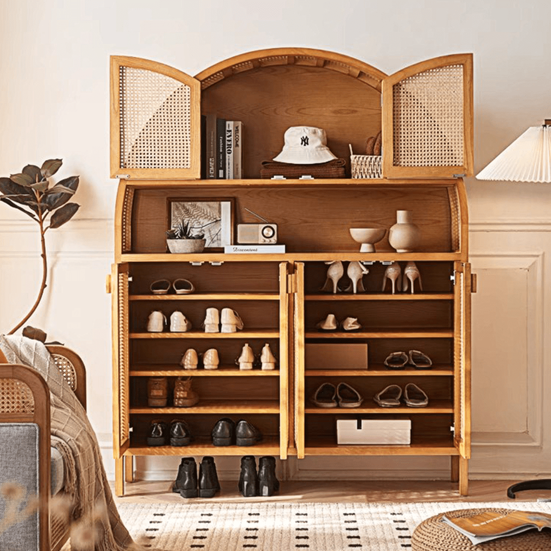 Eisha Rattan Shoe Storage, Cupboard, Solid Wood - Miola
