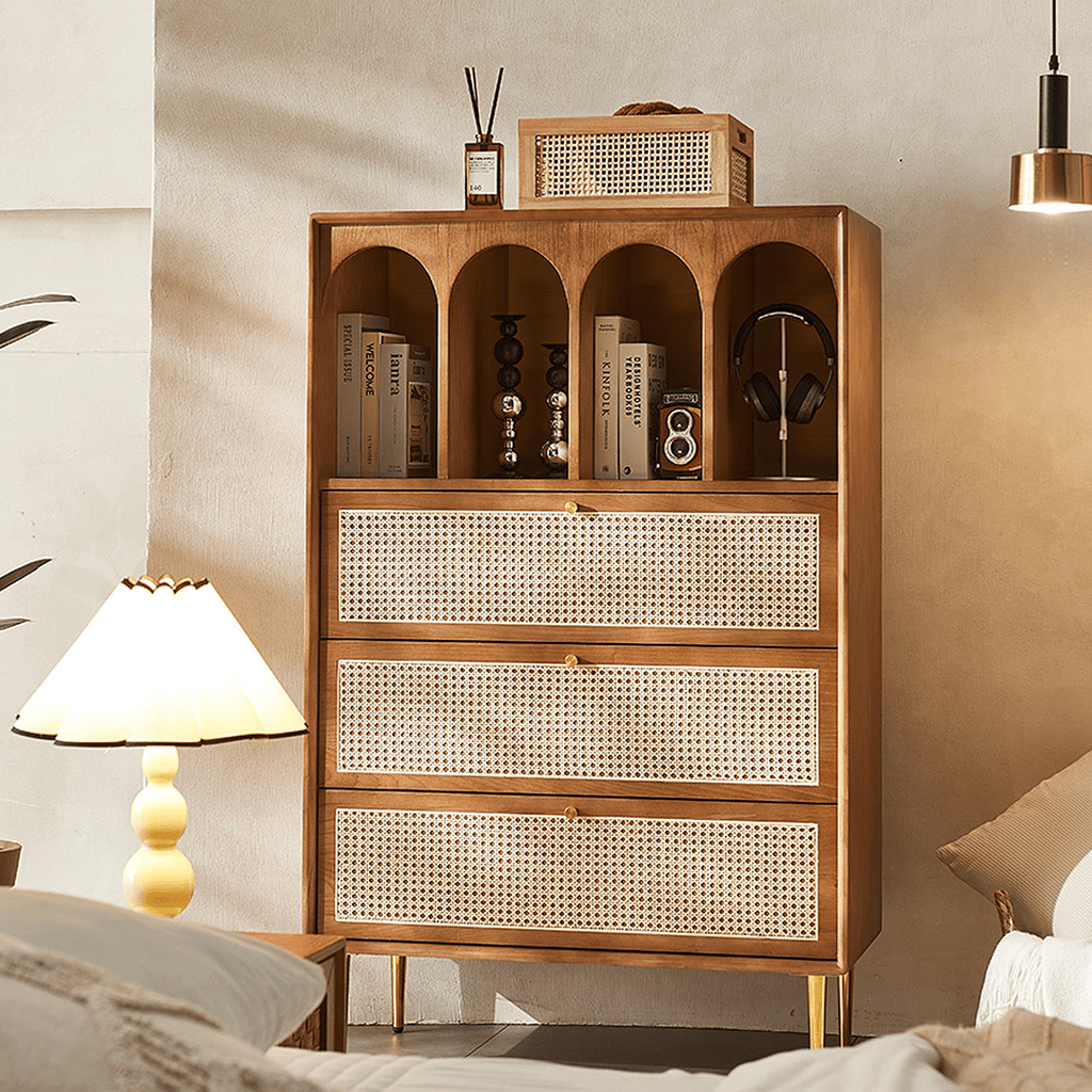 Maasai Tall Sideboard, Rattan & Solid Wood Cabinet - Miola