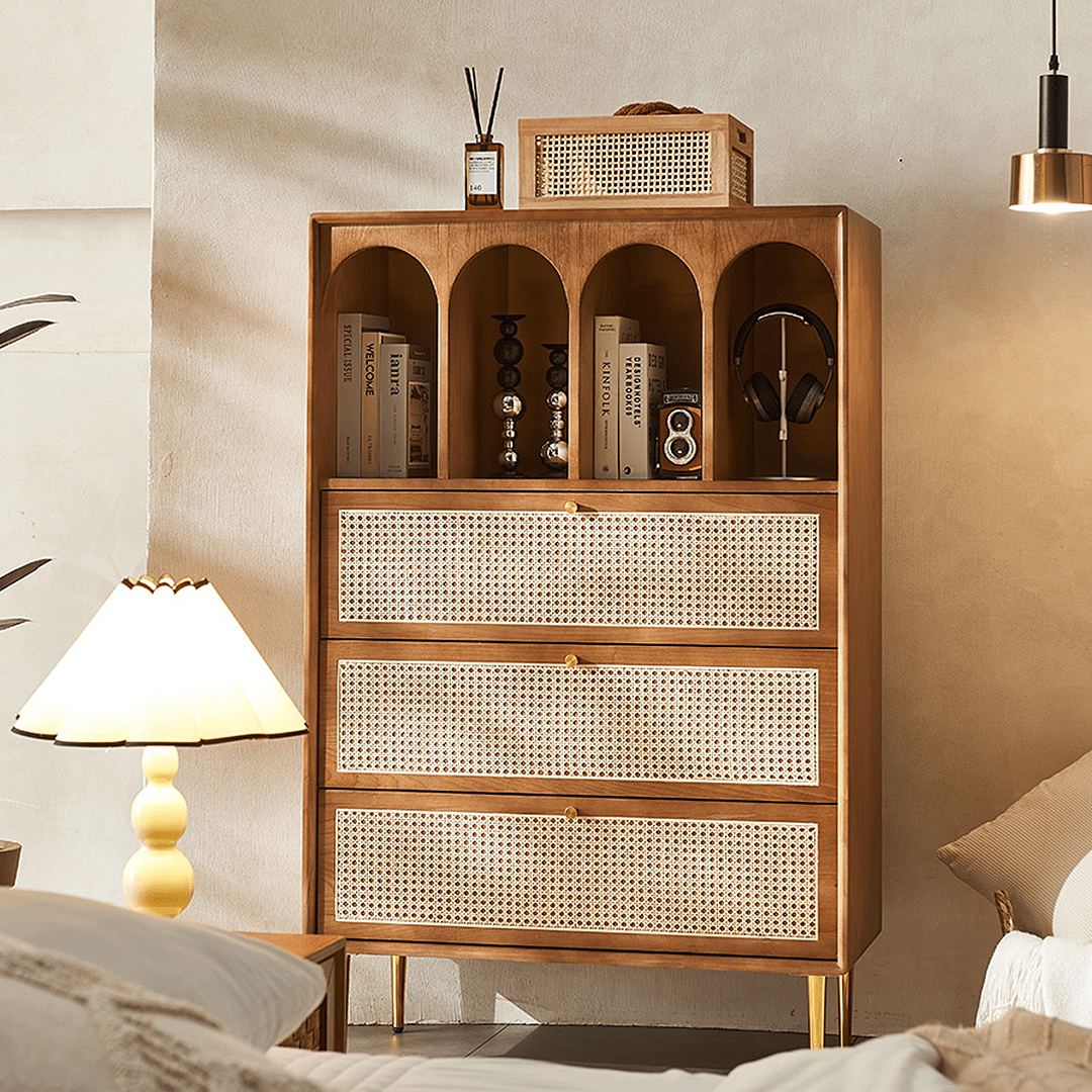 Maasai Tall Sideboard, Rattan & Solid Wood Cabinet - Miola