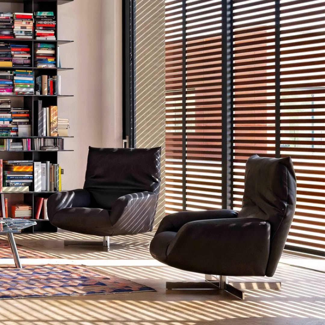 Schmidt Chiara Lounge Chair With Footstool, Swivel, Real Leather - Miola