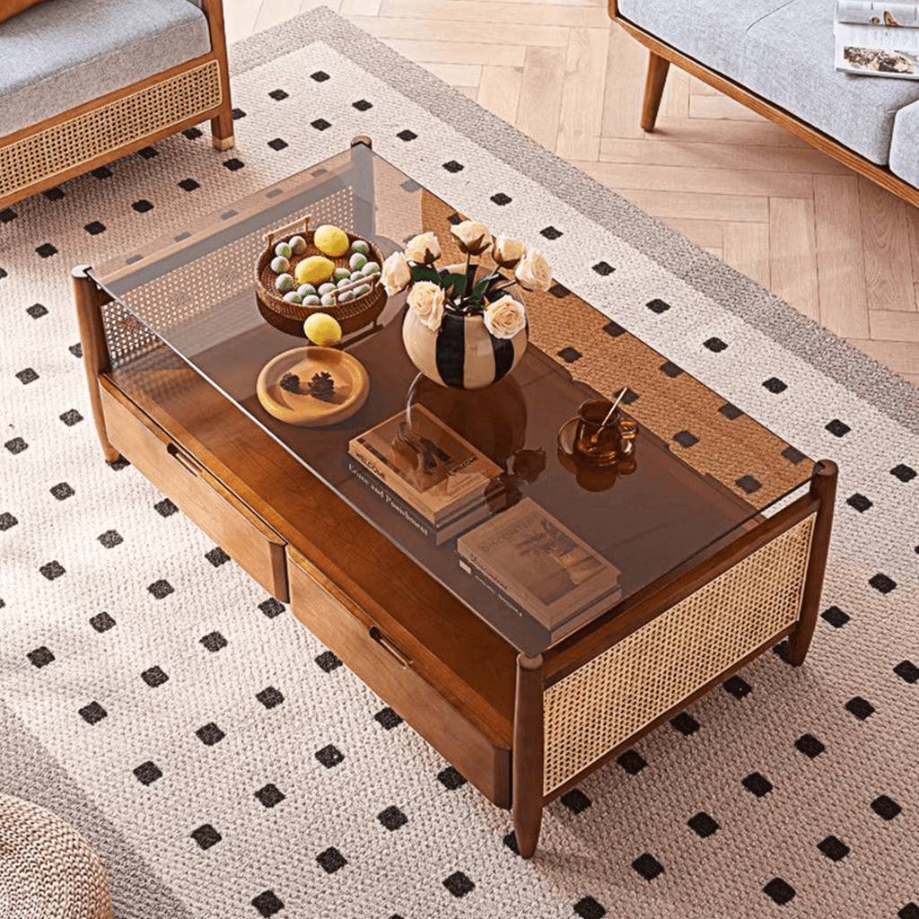 Pamela Wood Coffee Table, Rattan - Miola