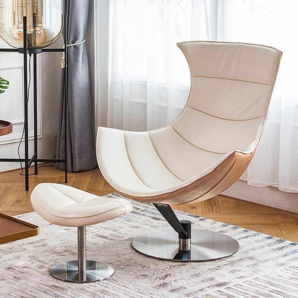 Lobster Lounge Swivel Chair With Ottoman, Walnut Texture - Miola