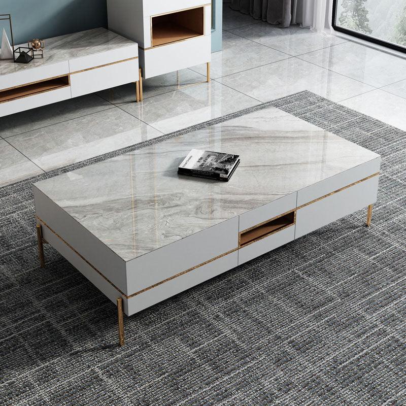 VIda Rectangle Coffee Table Set With TV Stand, Gold Leg - Miola