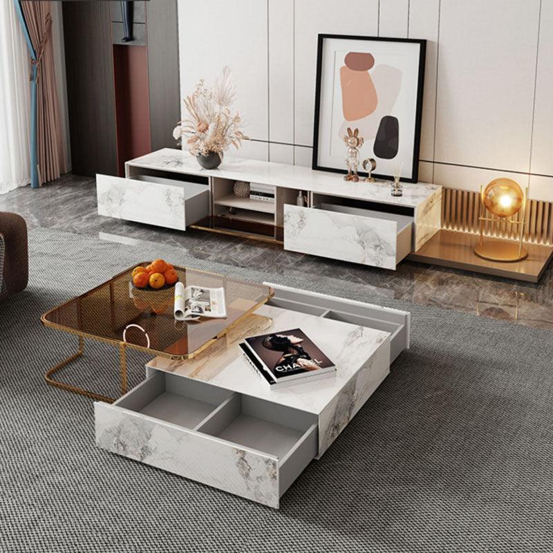 AnMoo Nesting Coffee Table Set With TV Stand, Golden Base - Miola