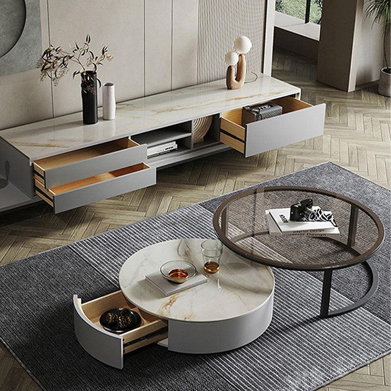CHI Morden Round Nesting Coffee Table With TV Stand, Black Leg - Miola