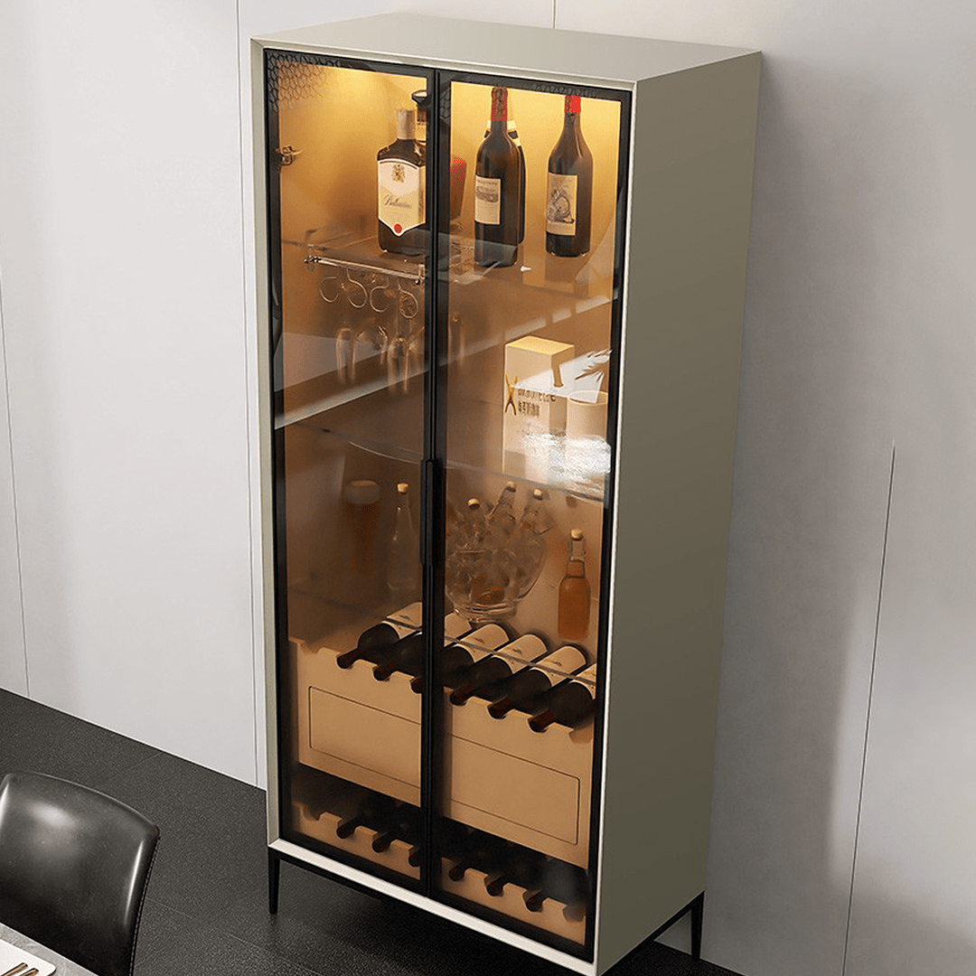 Delfina Wine Cabinet, Cabinet With Wine Rack, Light Grey Wood - Miola