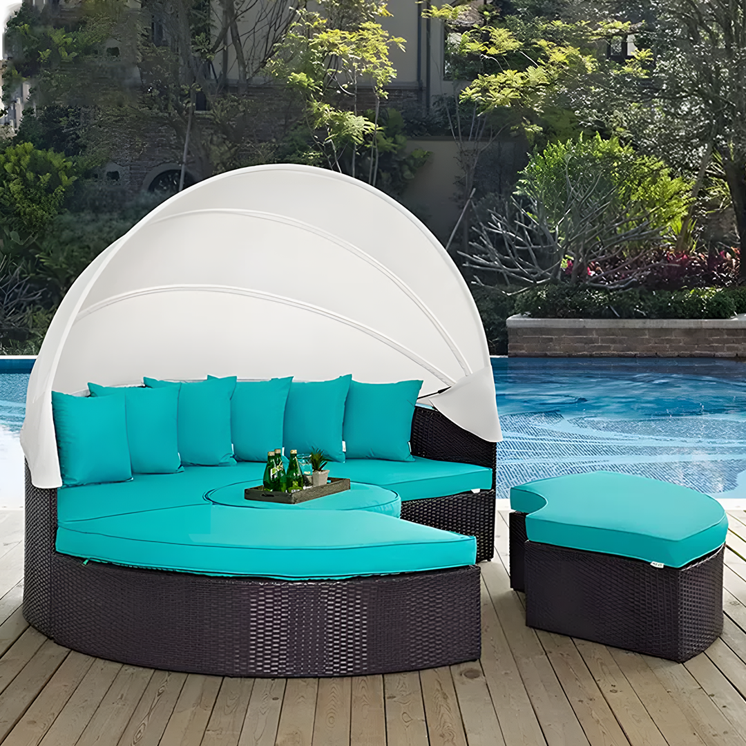 Shelly Patio Outdoor Sectional Sofa Set With Rattan Daybed Sunbed