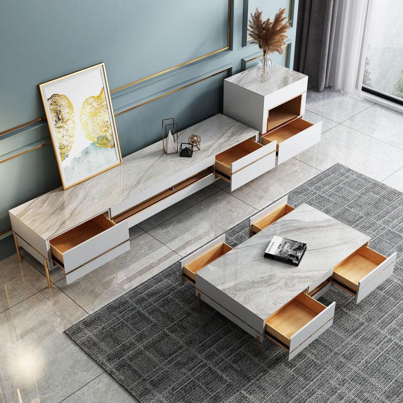 VIda Rectangle Coffee Table Set With TV Stand, Gold Leg - Miola