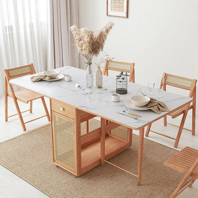 Nydia Foldable Dining Table Set With Storage, Rattan, Solid Wood - Miola