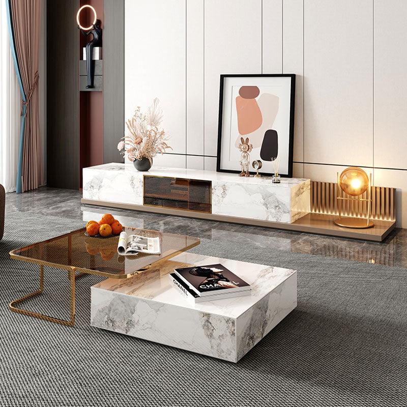 AnMoo Nesting Coffee Table Set With TV Stand, Golden Base - Miola