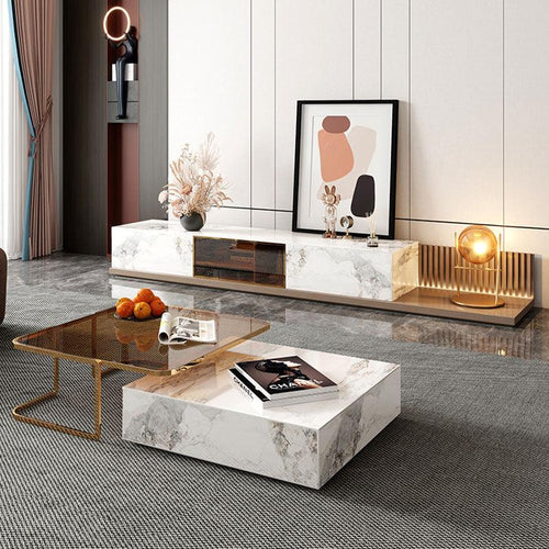 AnMoo Nesting Coffee Table Set With TV Stand, Golden Base - Miola