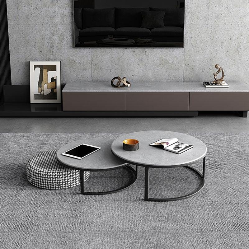 Lvinta Grey Round Nesting Coffee Table, Gold Base - Miola