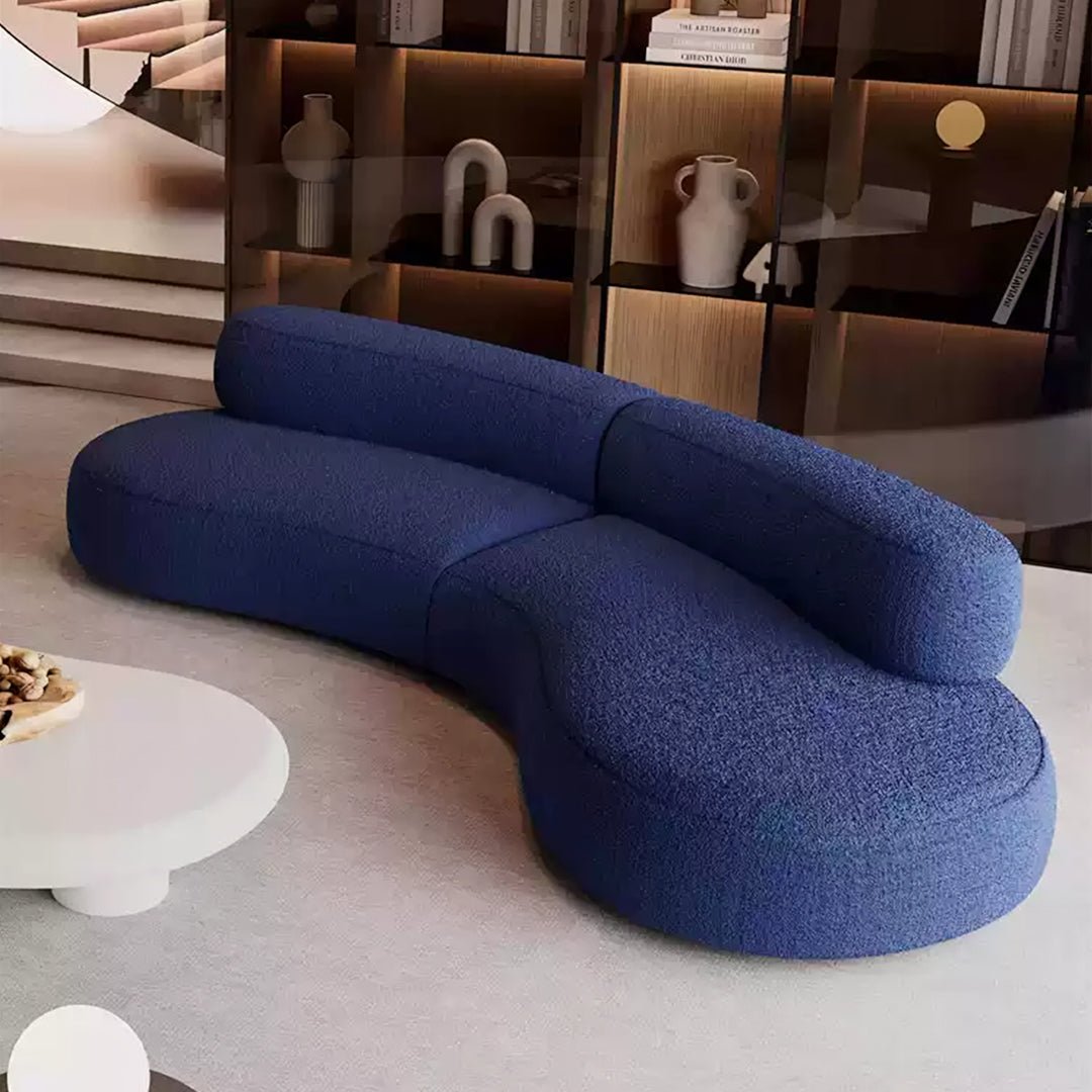 Selim Three Seater Curved Sofa, Modular Sofa, Blue - Miola