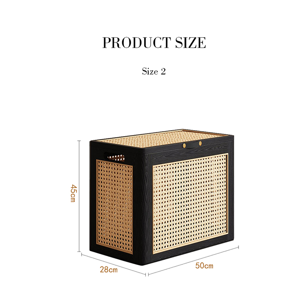 Aka Solid Wood Storage Box With Lid, Rattan Ottoman