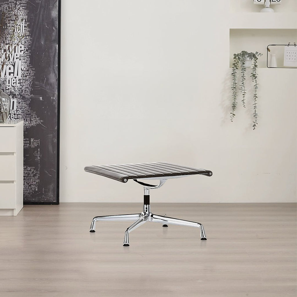 Qureshi Swivel Office Chair With Footstool, Black Leather - Miola