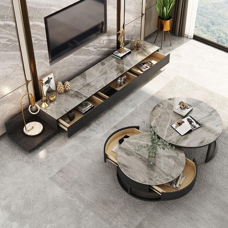 Gibs Nesting Coffee Table With TV Stand Set, Sintered Stone - Miola