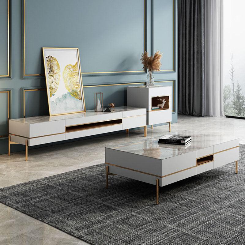 VIda Rectangle Coffee Table Set With TV Stand, Gold Leg - Miola