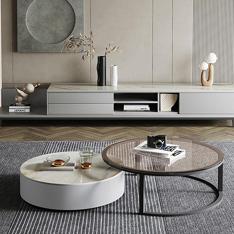 CHI Morden Round Nesting Coffee Table With TV Stand, Black Leg - Miola