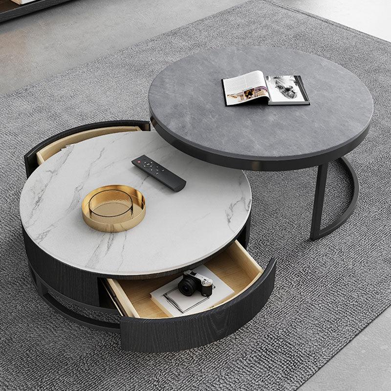Lvinta Grey Round Nesting Coffee Table, Gold Base - Miola