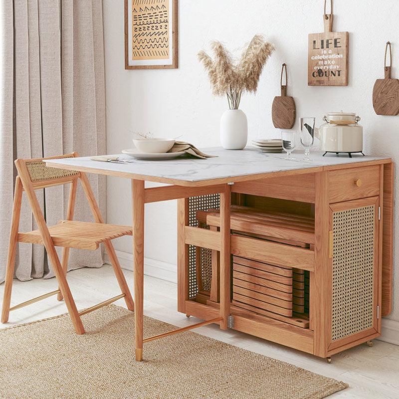 Nydia Foldable Dining Table Set With Storage, Rattan, Solid Wood - Miola