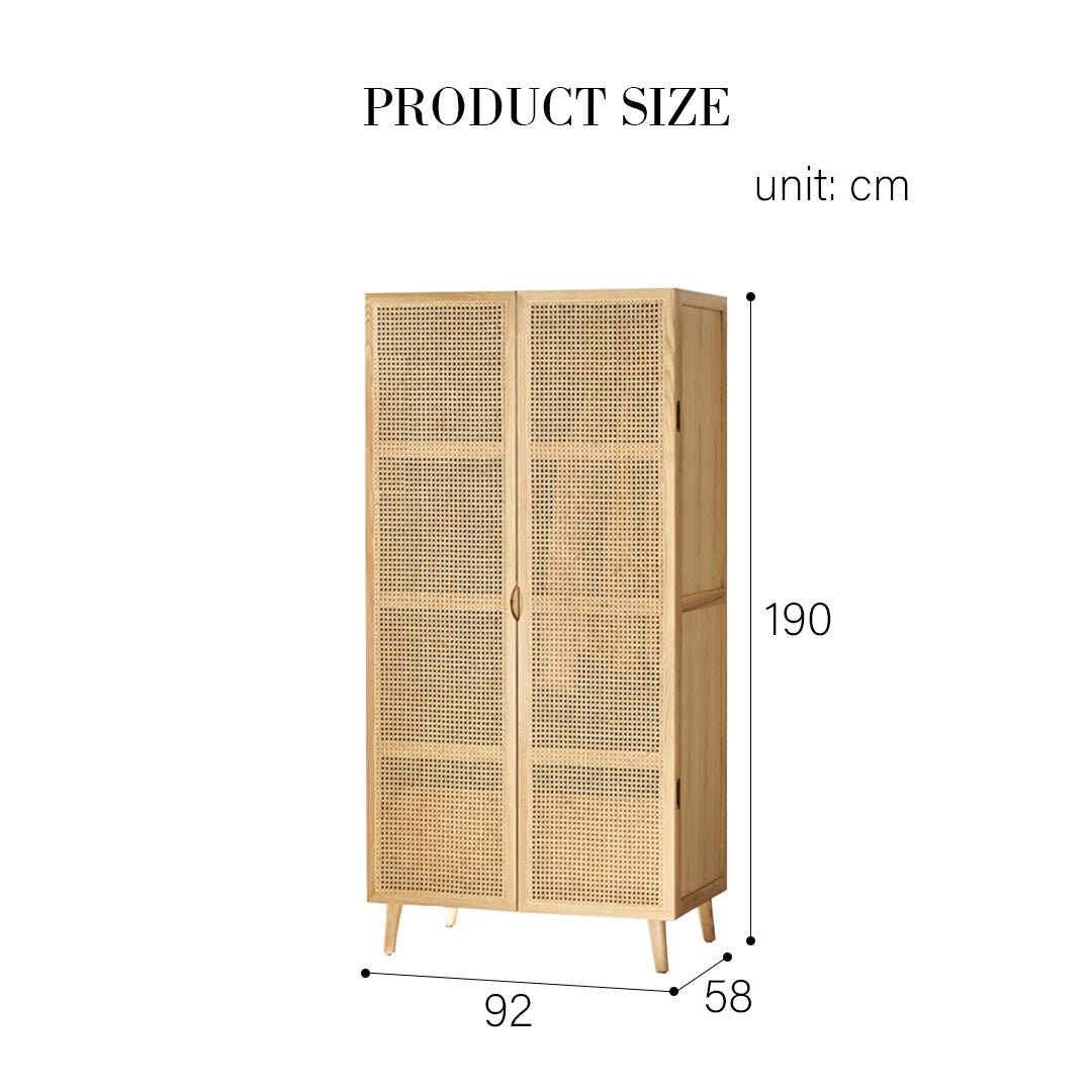 Amelia Rattan Wardrobe, Solid Wood & Rattan - Miola