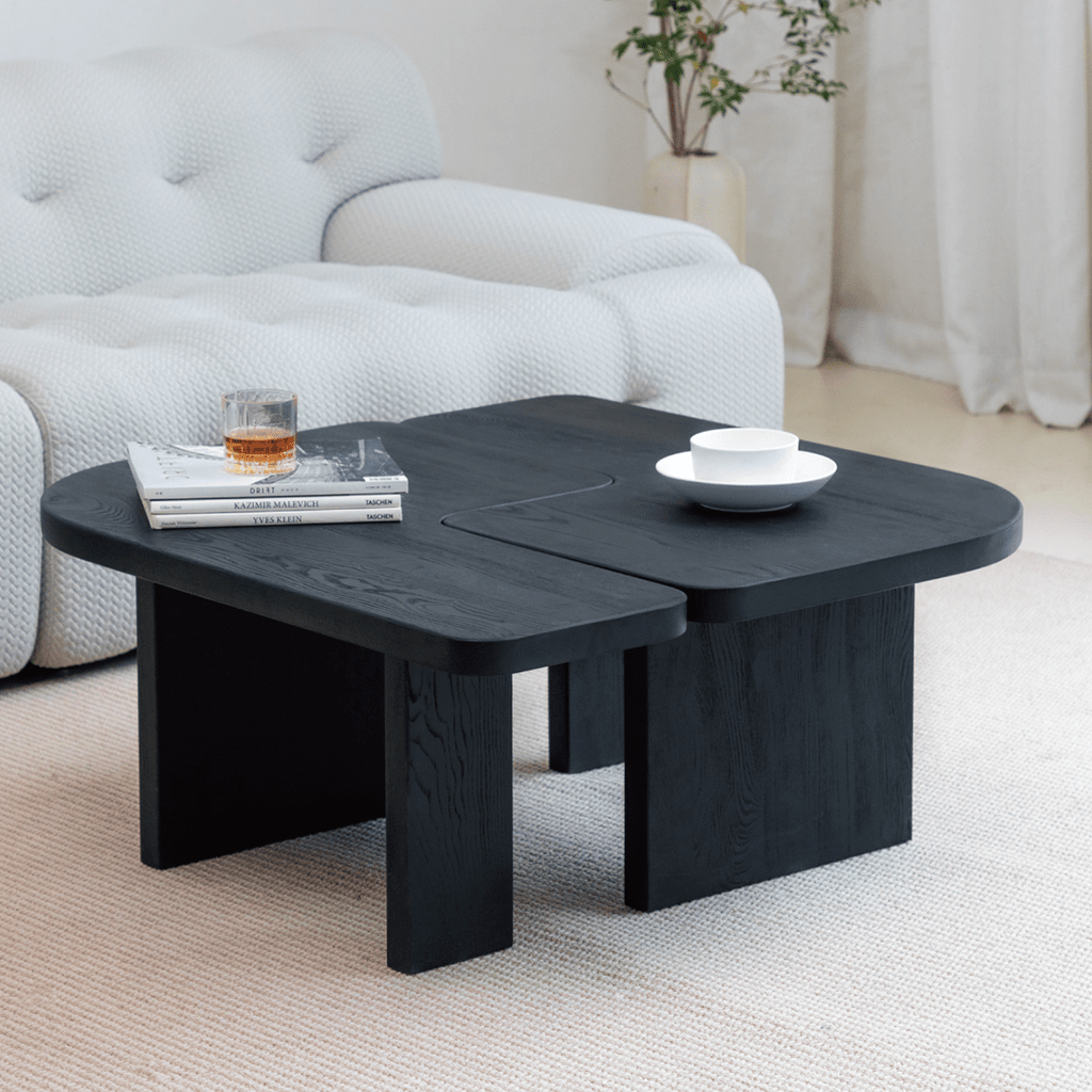 Helios Square Coffee Table Set, Black & Walnut - Miola