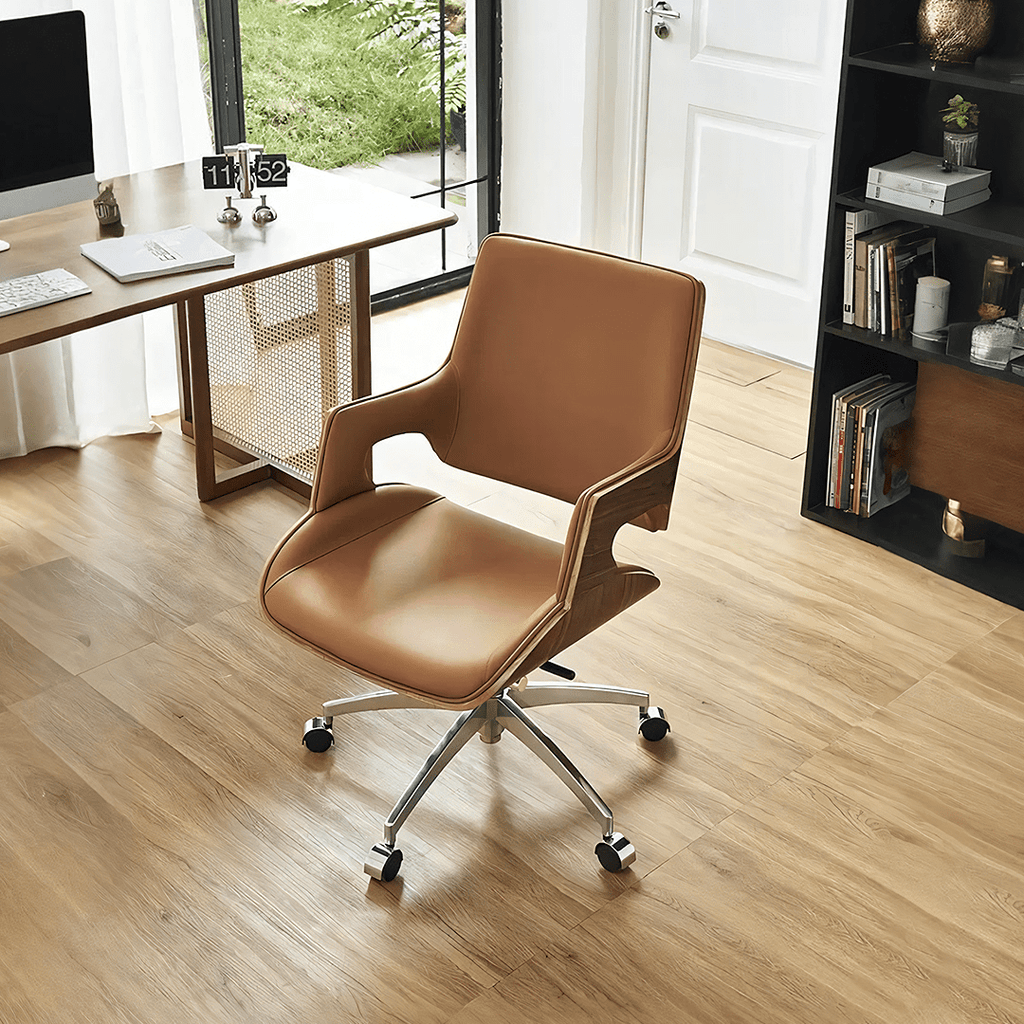 Drake Office Chair, Tan Leather, Reclining & Swivel - Miola