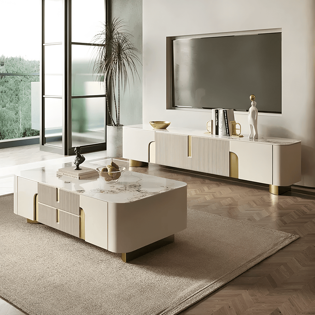 Athena TV Stand, Cream & Gold - Miola