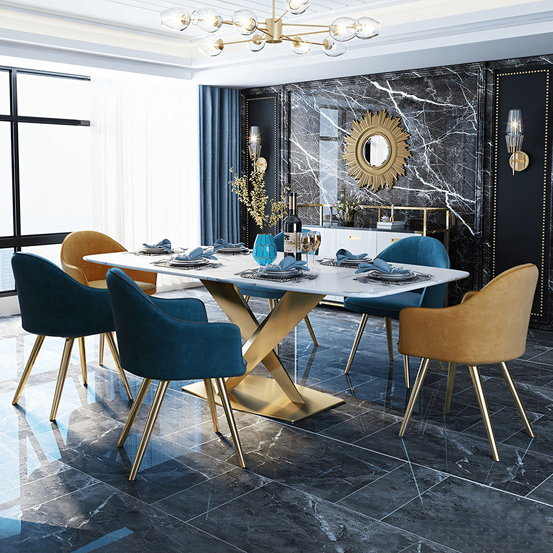 LUCI Dining Table, Marble And Gold Metal - Miola
