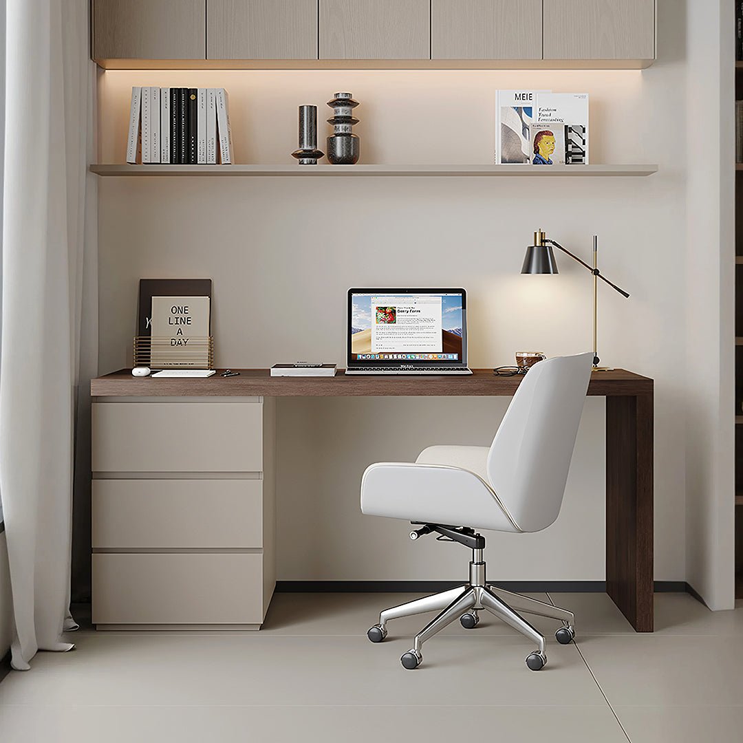 Jamal Office Desk With Storage & Office Chair, Solid Wood - Miola