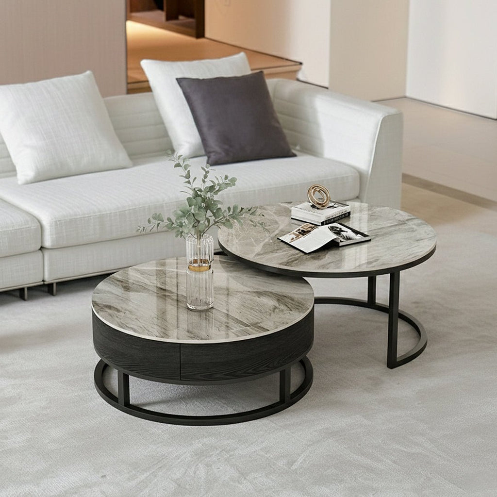 Gibs Nesting Coffee Table With TV Stand Set, Sintered Stone - Miola