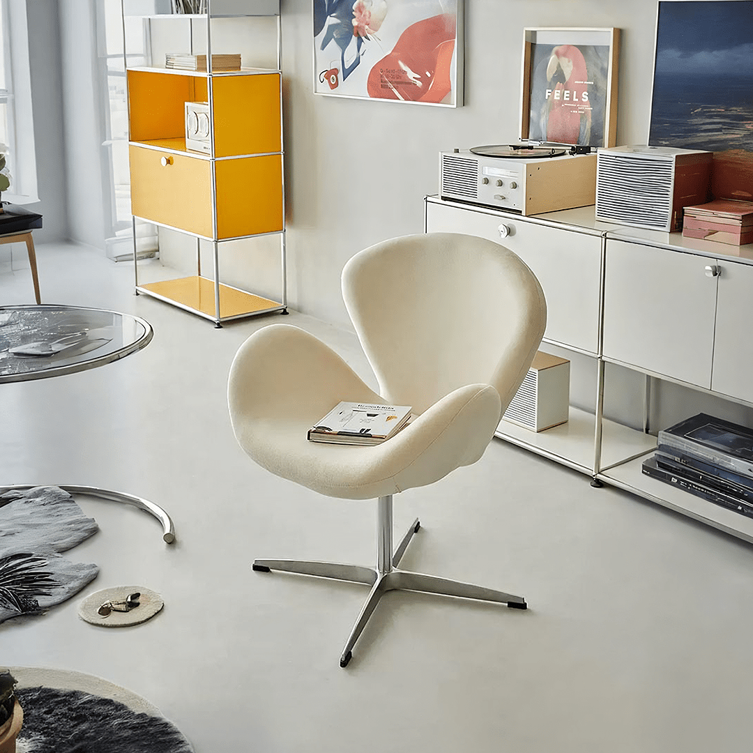 Tane Swivel Office Chair, Cream Flannelette - Miola