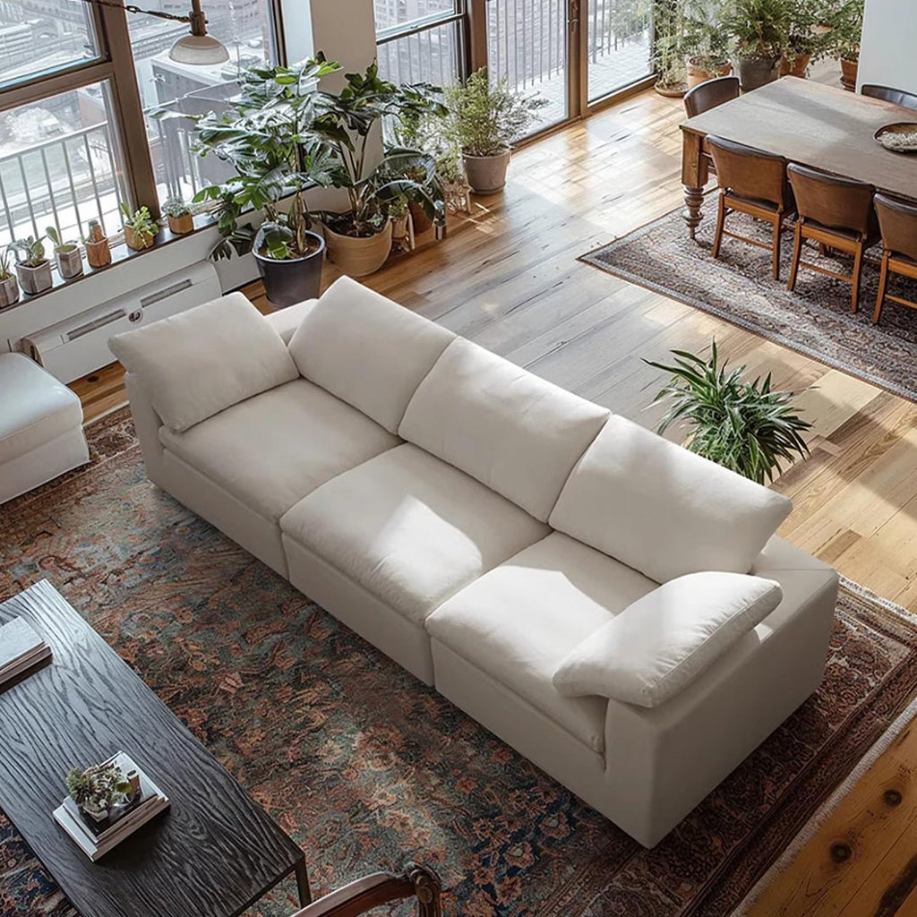 Farid Two Seater, Three Seater Sofa, Modular Sofa, White Linen - Miola