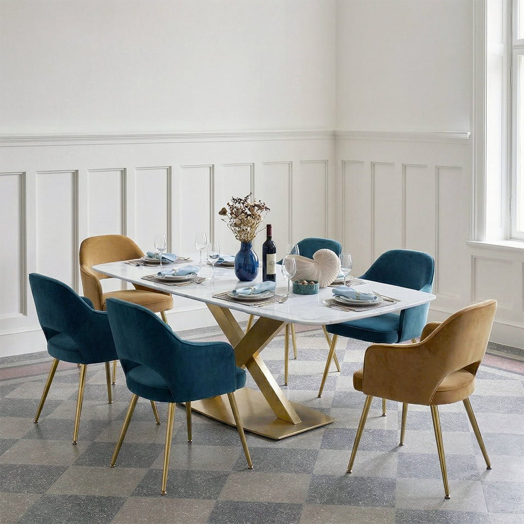 LUCI Dining Table, Marble And Gold Metal - Miola